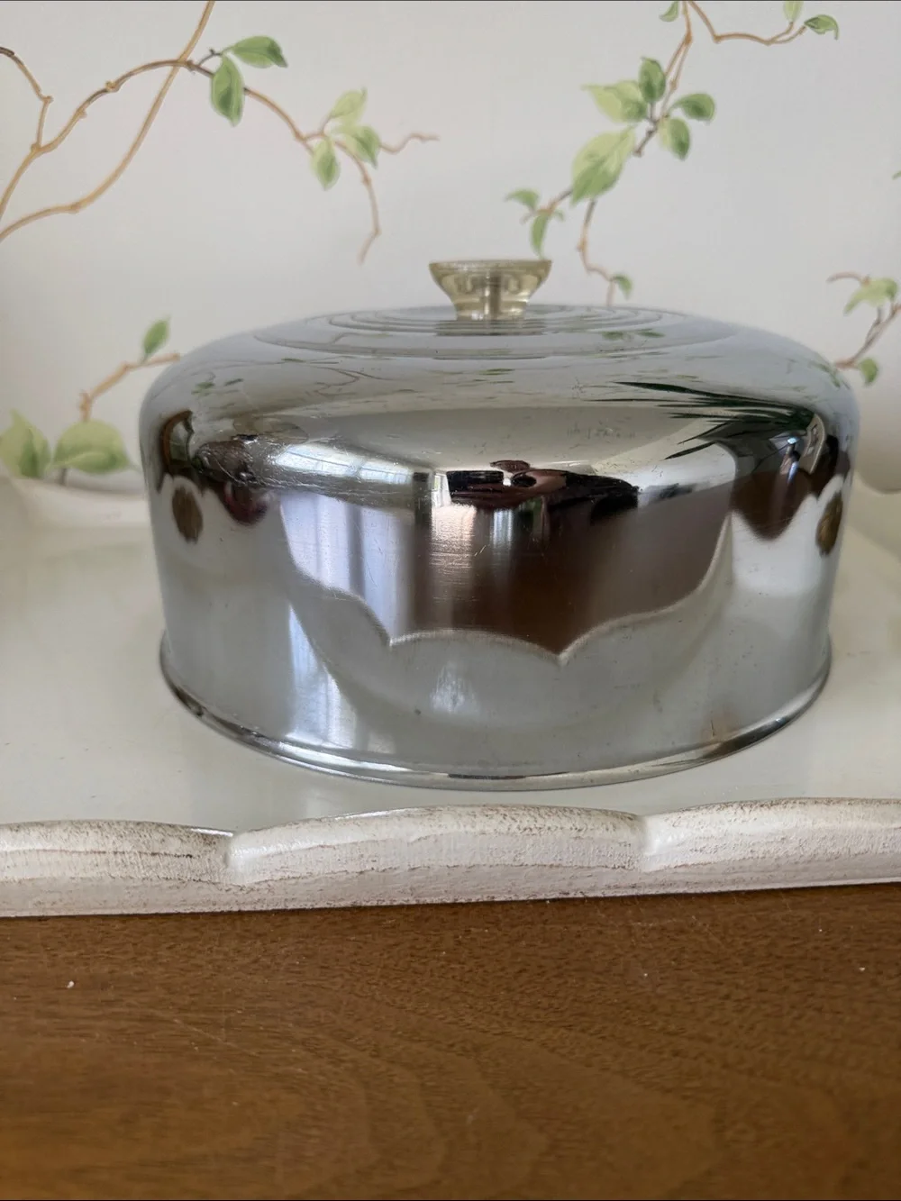 Vintage Kromex Chrome Cake Cover with Clear Knob